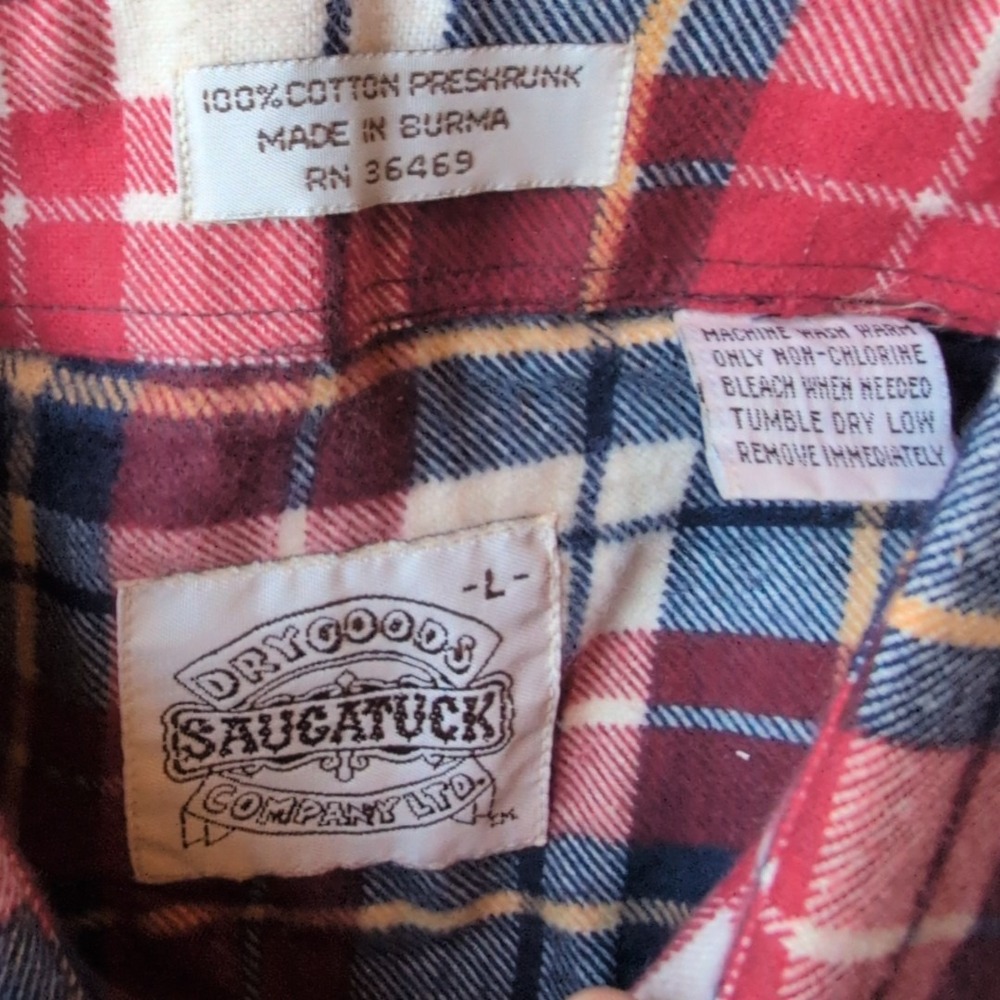 Saugatuck Dry Goods 80s‎ Vintage Men's 100% Cotton Flannel Red Blue Large NWT - Picture 2 of 3